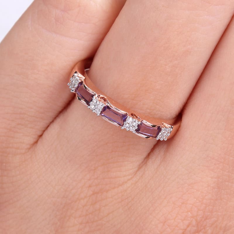 Miadora 10k Rose Gold Baguette-cut Amethyst and Diamond Accent Stackable Eternity Wedding Band Ring
