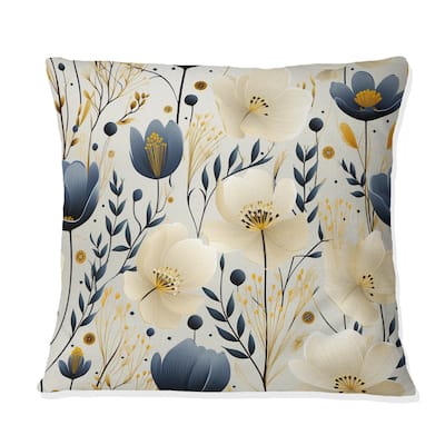 Designart "Ivory & Blue Coastal Serene Floral Pattern" Floral Printed Throw Pillow