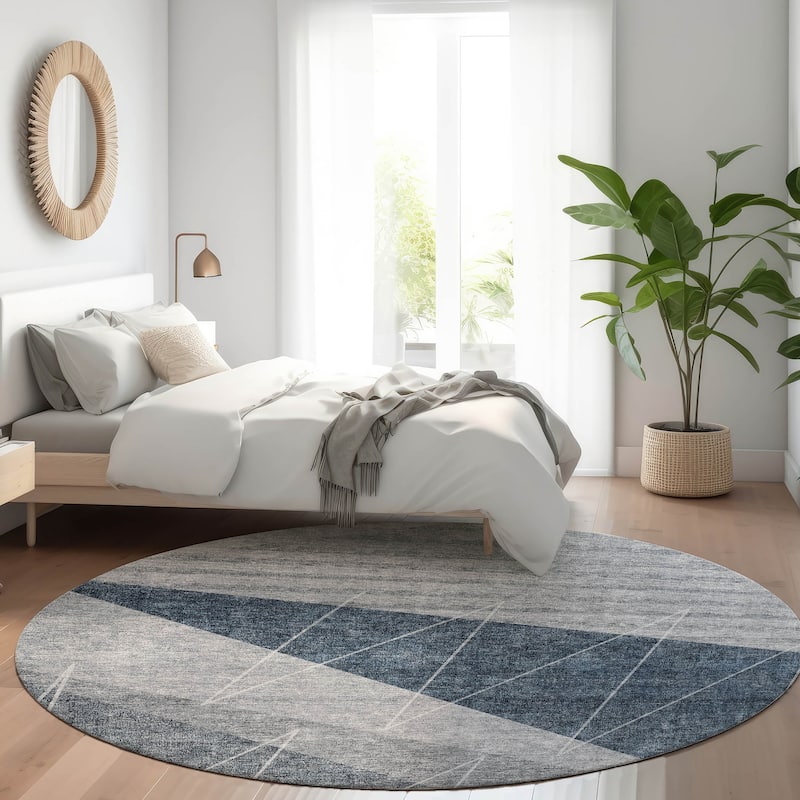 Machine Washable Indoor/ Outdoor Chantille Modern Prism Rug - Charcoal - 8' x 8'
