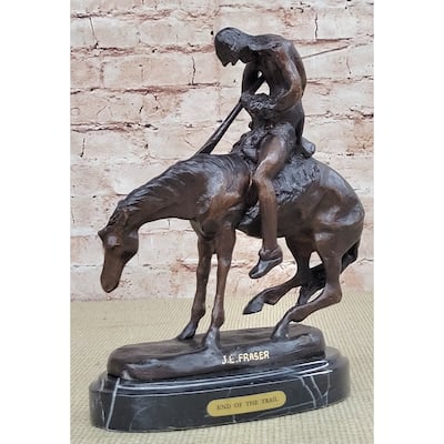 Bronze Replica Sculpture Statue Of End Of The Trail By J. E. Fraser On Marble Base