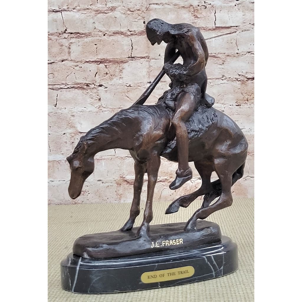 Bronze Replica Sculpture Statue Of End Of The Trail By J. E. Fraser On Marble Base