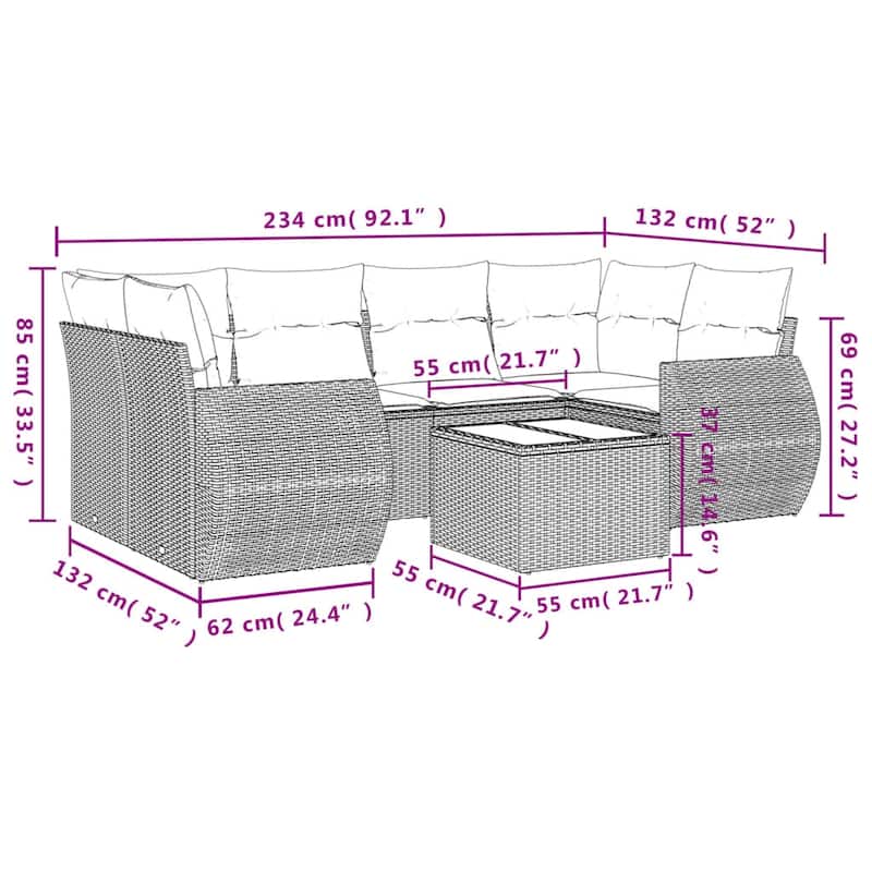 vidaXL Garden Sofa Set Black PE rattan 7 Piece Modular Garden Sofa Set - 21.7 x 21.7 x 14.6