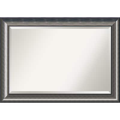 Beveled Wood Bathroom Wall Mirror - Quicksilver Scoop Frame - Outer Size: 42 x 30 in