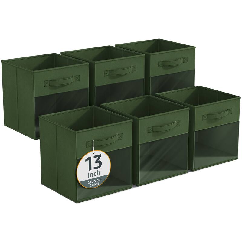 Sorbus 13" Large Storage Bin with Clear Window – 6-Pack Foldable Fabric Organizers - 13” L x 13” W x 13” H