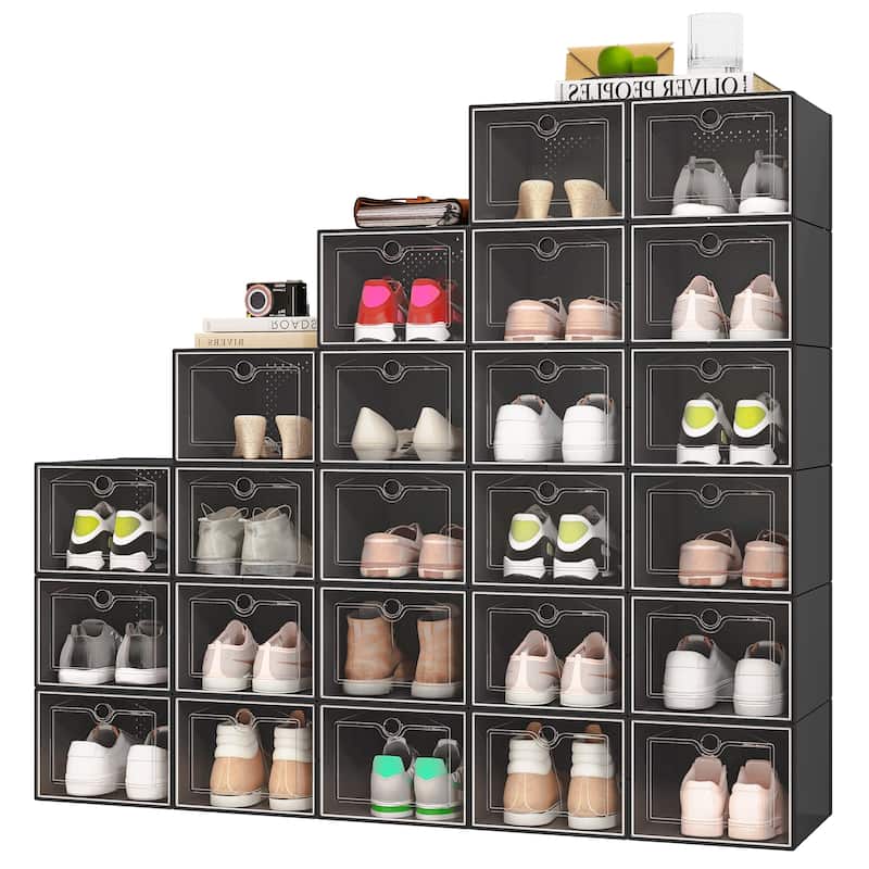 Moasis XL 24 Pack Shoe Storage Boxes Clear Plastic Stackable Shoe Organizer