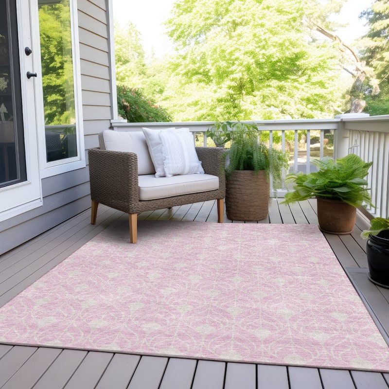 Machine Washable Indoor/ Outdoor Chantille Contempoary Geo Rug - Pink - 8' x 10'