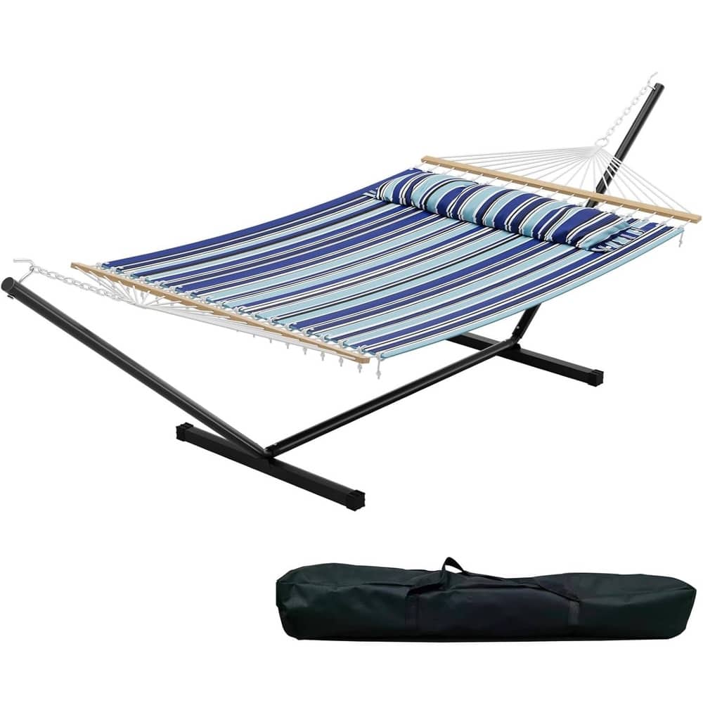 Outdoor Portable 475lbs Capacity Double Hammock with Stand for Patio Backyard Poolside