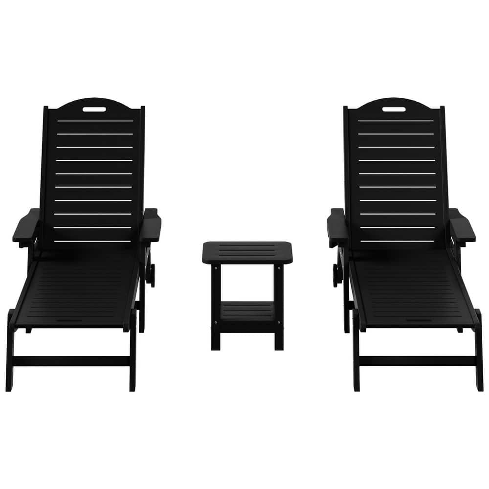 Brighton Outdoor 3-Piece Poly Reclining Chaise Set with Wheels & Cup Holder