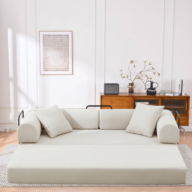 Convertible Sofa Bed, Folding Floor Couch Loveseat with Pillows, Corduroy Multi‑Mode Lounger, Sleeper Mattress