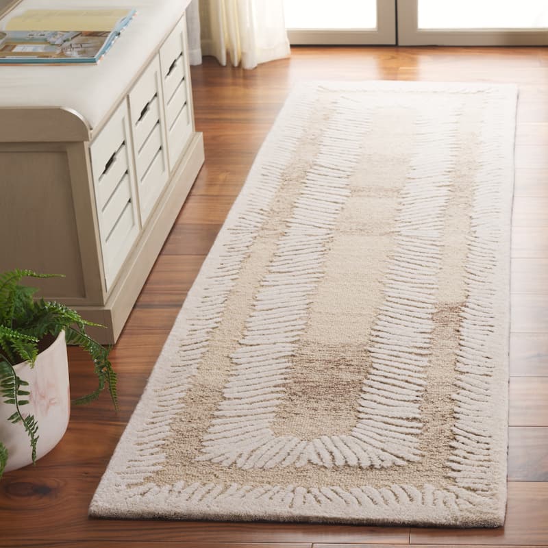 SAFAVIEH Handmade Ebony Gloriana Modern & Contemporary Wool Rug - 2'3" x 8' Runner - Ivory/Brown