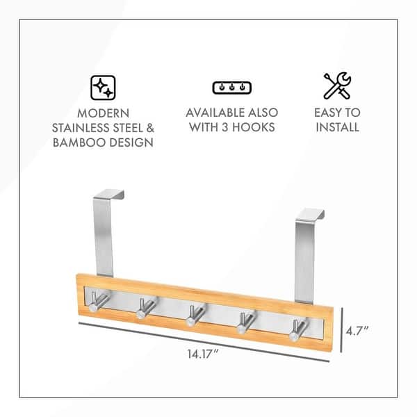 Bamboo Stainless Steel Over-the-Door Towel Hooks: Stylish and Functional Bathroom Organization Solution for Towels and More
