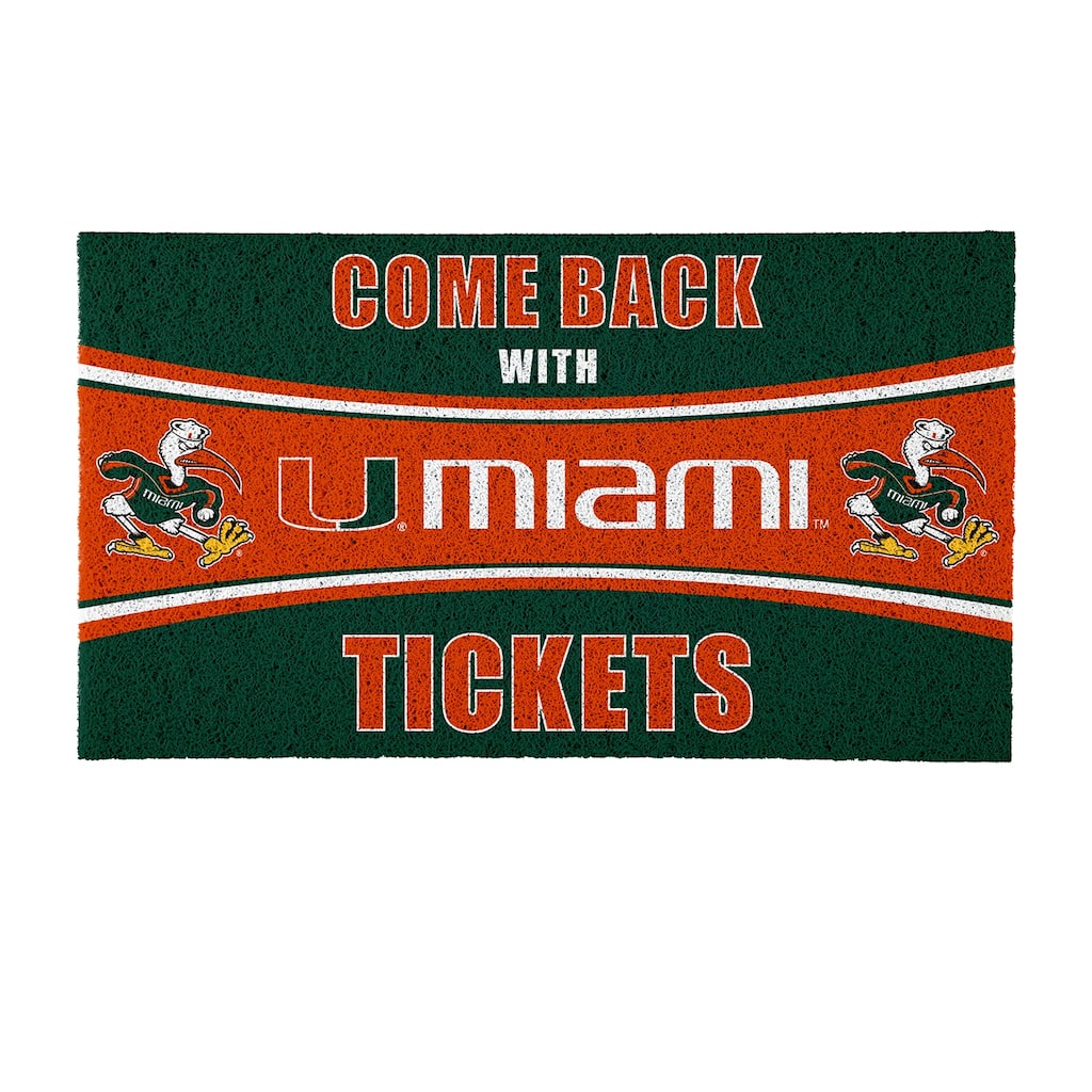 University of Miami 28 in. x 16 in. PVC "Come Back With Tickets" Trapper Door Mat