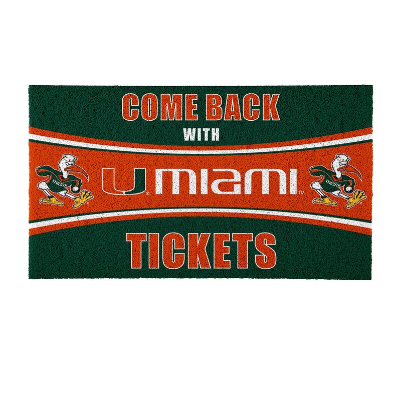 University of Miami 28 in. x 16 in. PVC "Come Back With Tickets" Trapper Door Mat