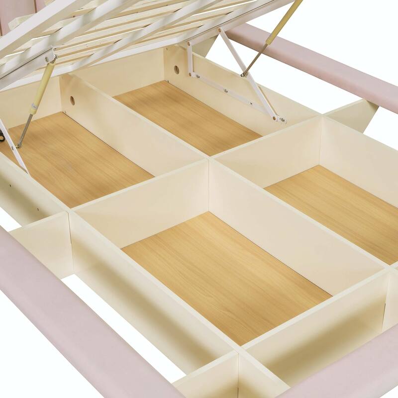 Queen Size Upholstered Floating Bed with LED Light and USB Port