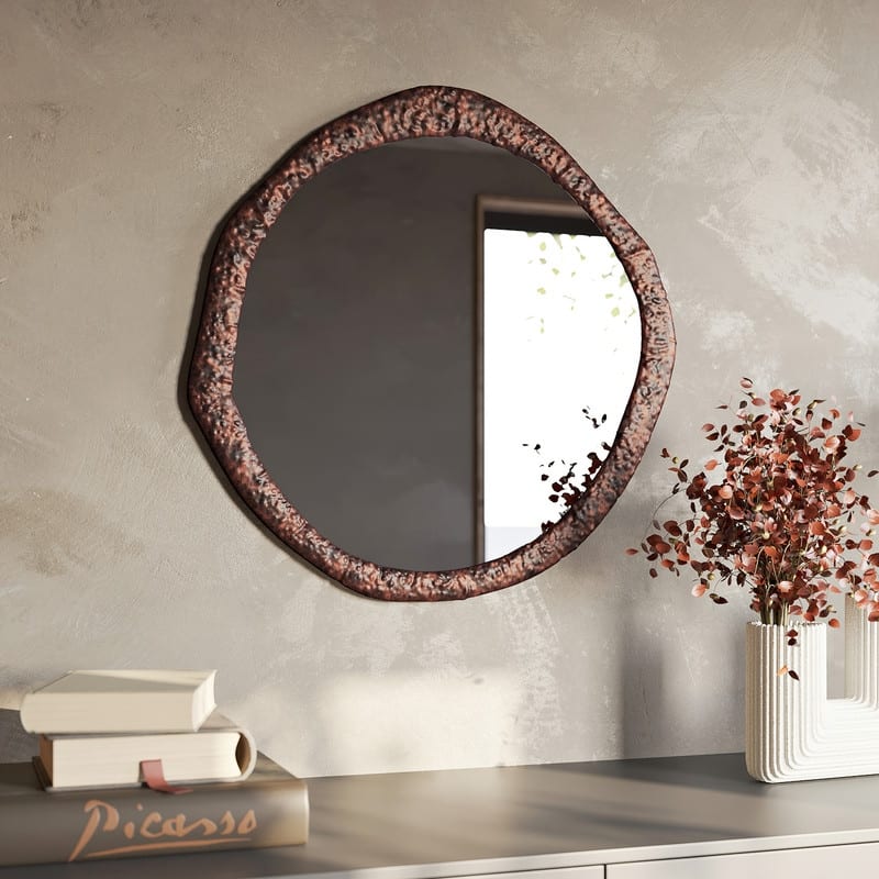 Sierra Abstract Metal Wood Inspired Wall Mirror - 31.5"H x 31.5"W x 0.75"D