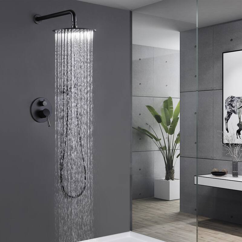 Brushed Gold Rain Shower System Wall Mount Rain Shower Head With Handheld Shower Combo Set Rough-In Valve - Black
