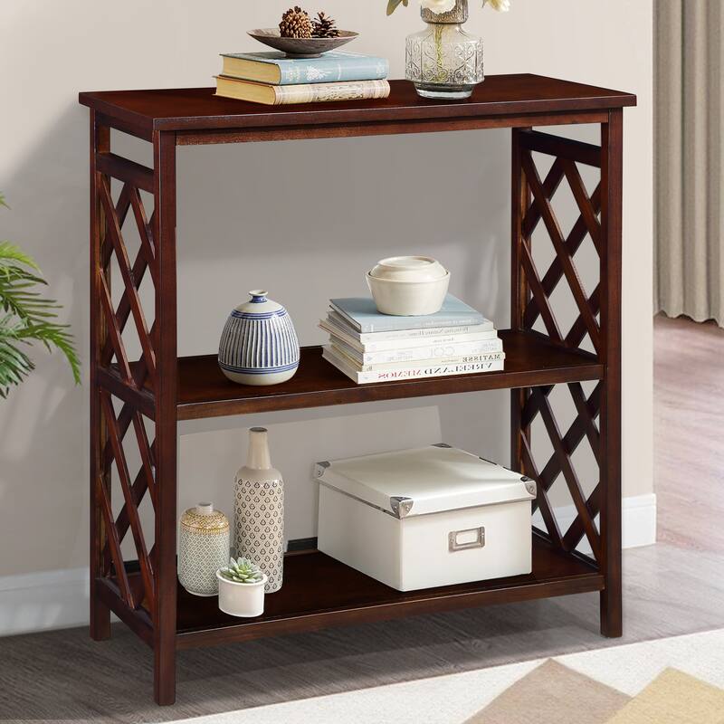 Console Table 3-Tier with Storage Shelves - Cherry