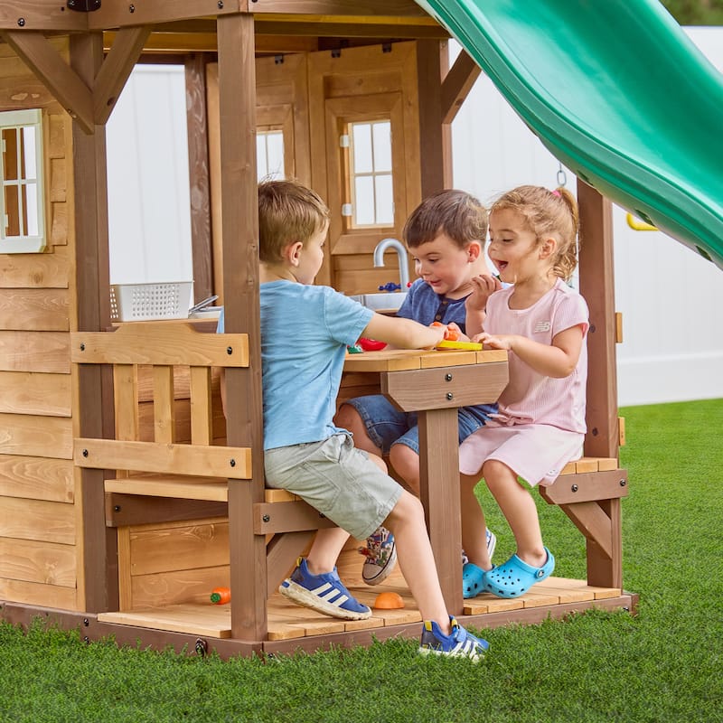 Backyard Discovery Spruce Hollow Spruce Wood Swing Set, Wave Slide