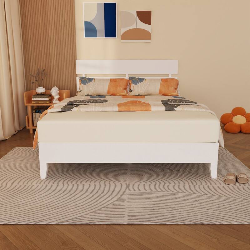 Modern Brown Solid Wood Platform Bed Frame with Headboard