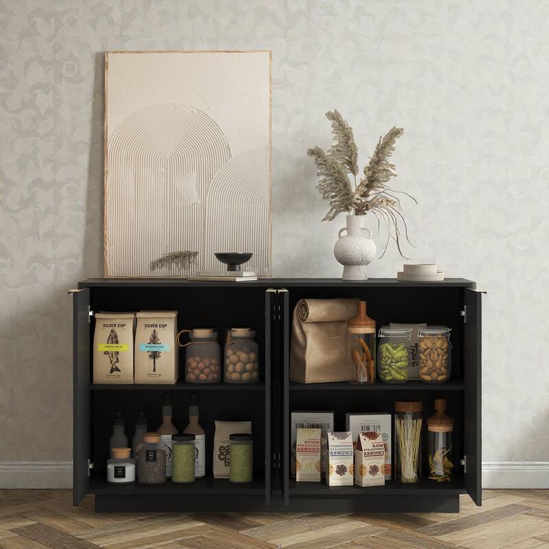 55.1" Modern Fluted Buffet Cabinet with Adjustable Shelves, Large Sideboard Credenza Storage Console Table