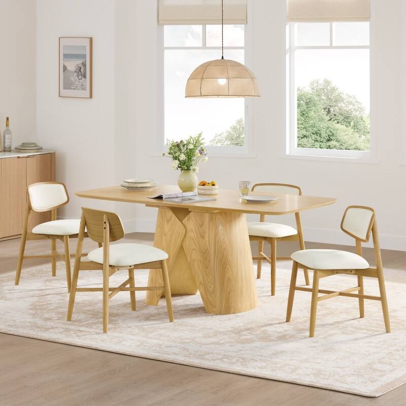 Spruce & Spring Mid-Century Upholstered Dining Chair with Solid Wood Frame - Set of 4 - Oak