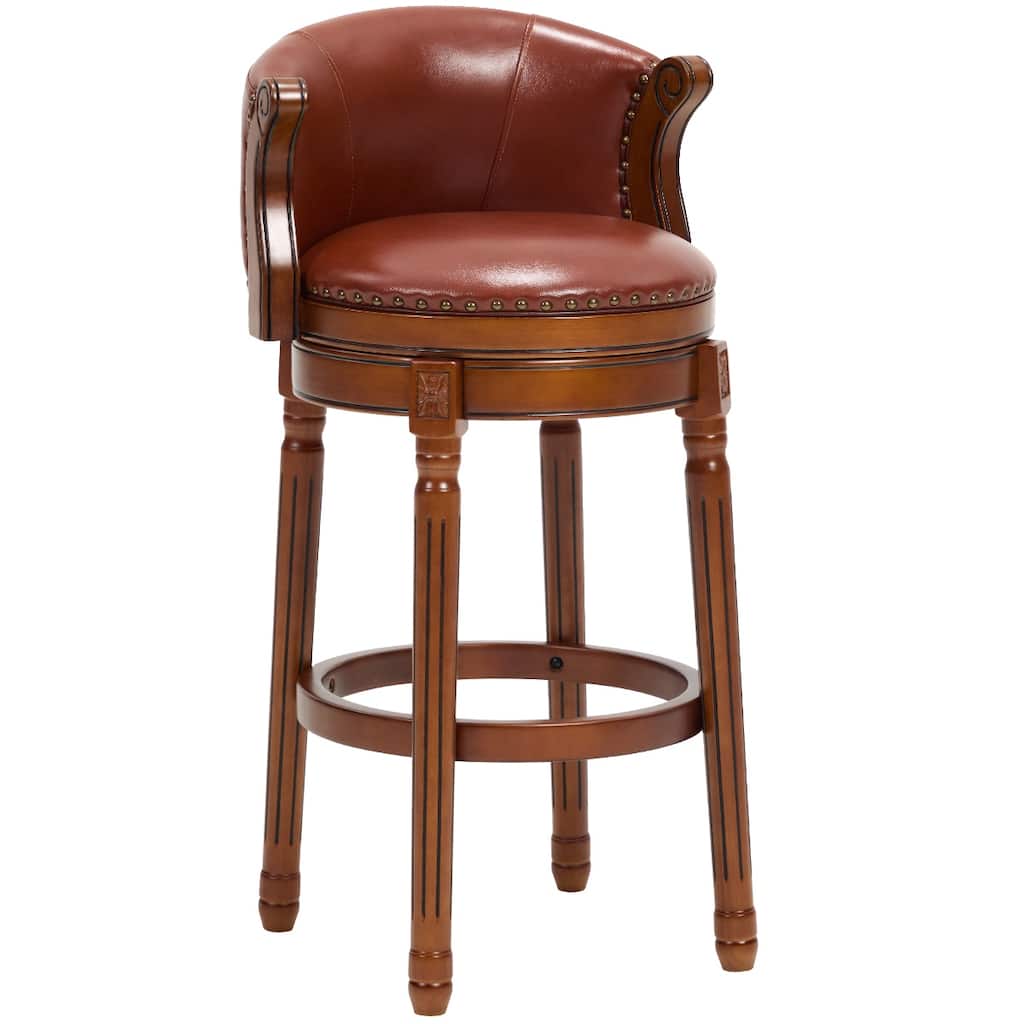 Cow Print Leather Swivel Bar Stool with Back, Wooden Frame & 360-Degree Spin, Bar Height, Brown