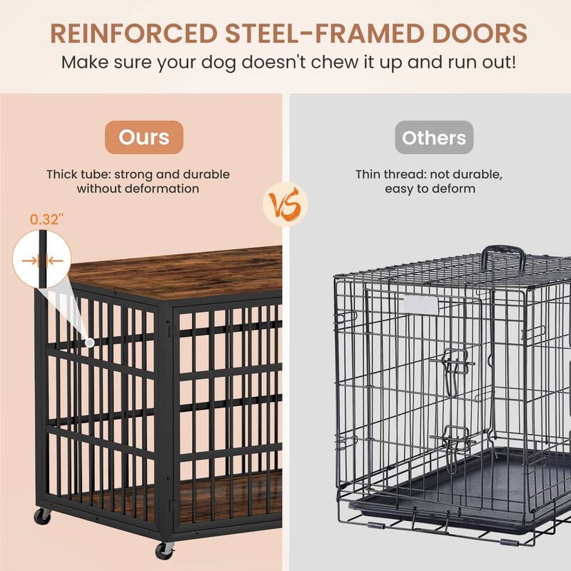 Decorative Pet House, Dog Crate Furniture with Iron Frame Door and wheels