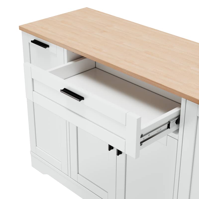 Multi-Functional Kitchen Sideboard with Extendable Dining Table, Storage Cabinet with 3-Tier Pull-Out Rack