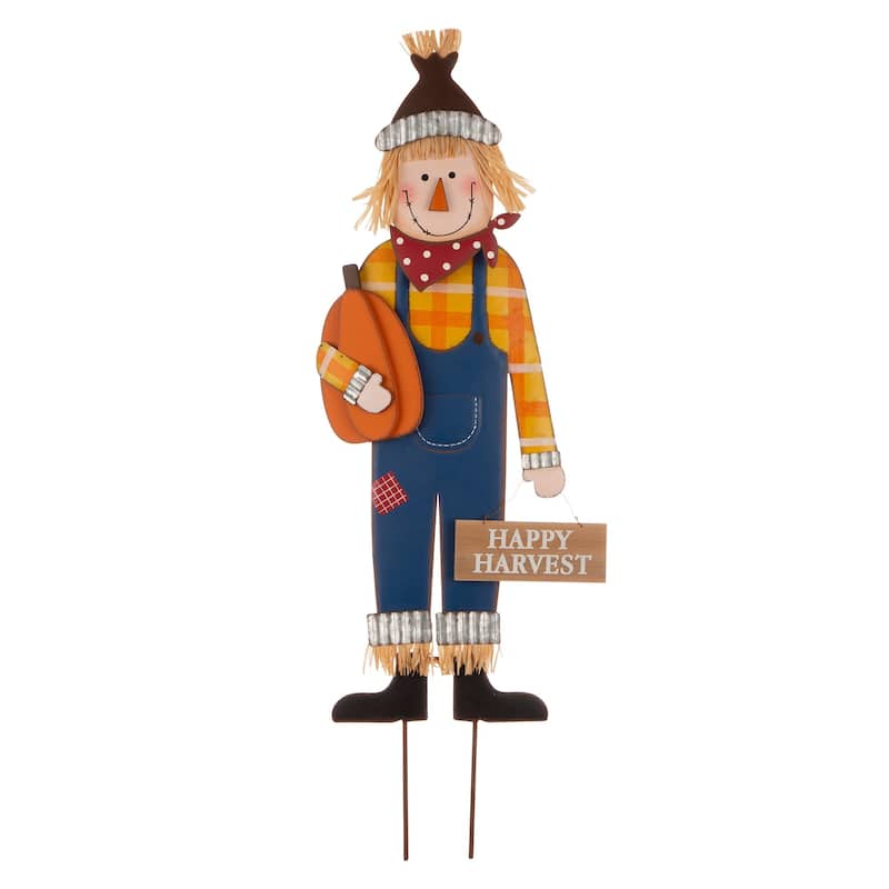 Glitzhome Fall Metal Scarecrow Yard Stake Standing/Hanging Decor for Thanksgiving
