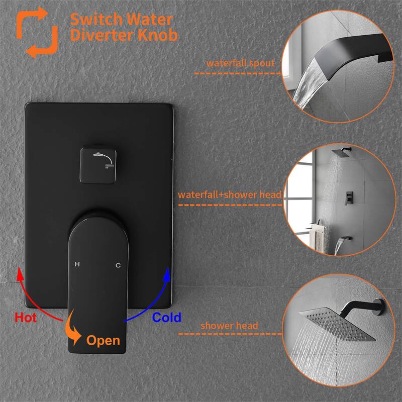 Tub Shower Faucet With Rough-in Valve Wall Mounted Shower System With Tub Spout Modern 8 Inch Rainfall Shower Head Kit Set