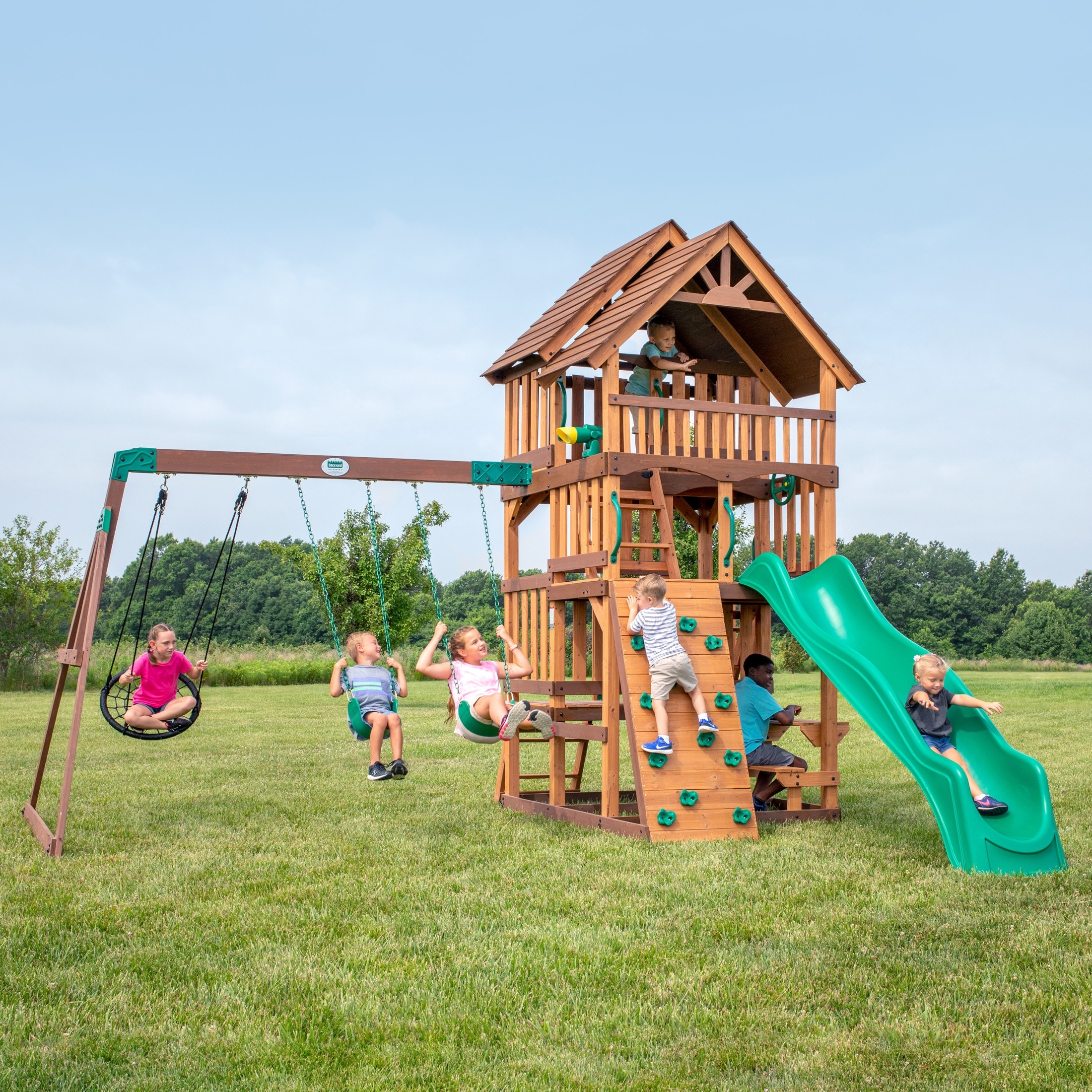 Playhouse Wooden Swing Backyard Discovery Bristol Point Cedar