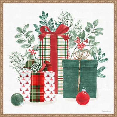 Classic Christmas II by Beth Grove (22 x 22 in.), Framed Canvas Wall Art Print - Sylvie Beaded Rustic Natural