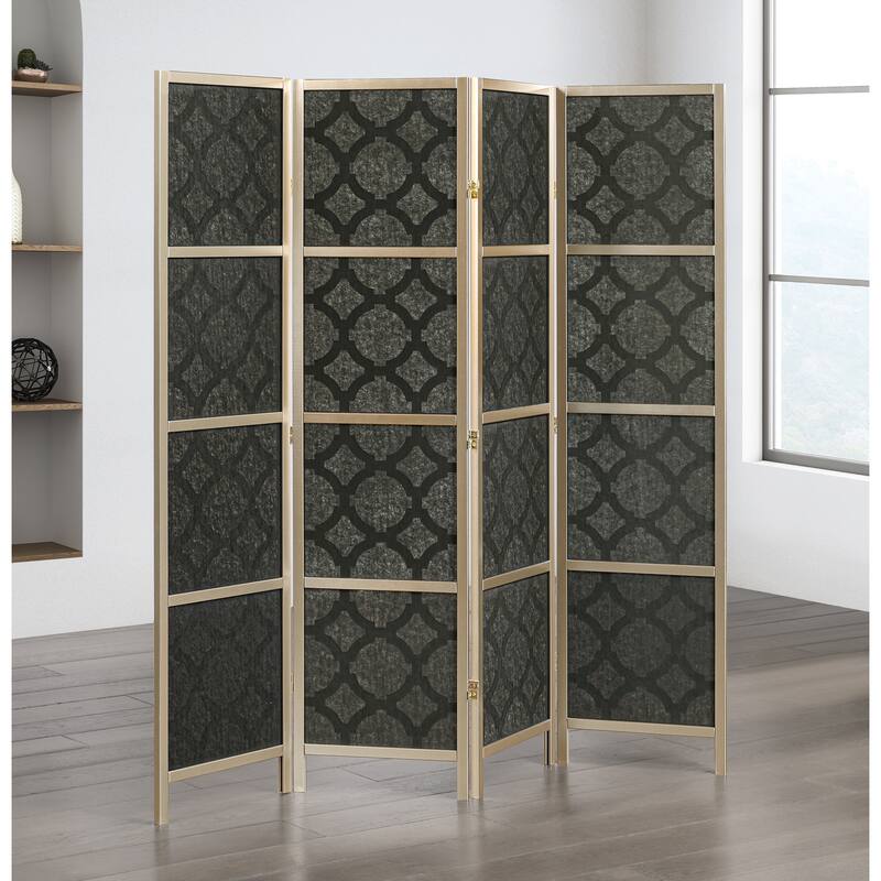 Roundhill Furniture Virelle 4-Panel Room Divider, Decorative Folding Freestanding Privacy Screen