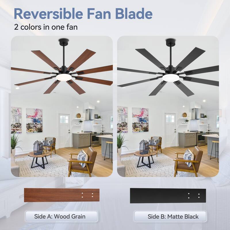 48"/52"/60"/72" Modern Black LED Ceiling Fan with Light Remote (5/6/8 Reversible Blades)