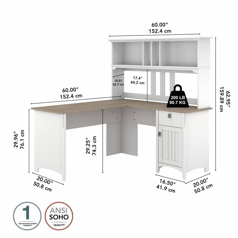 Bush Furniture Salinas 60W L Shaped Desk with Storage Hutch