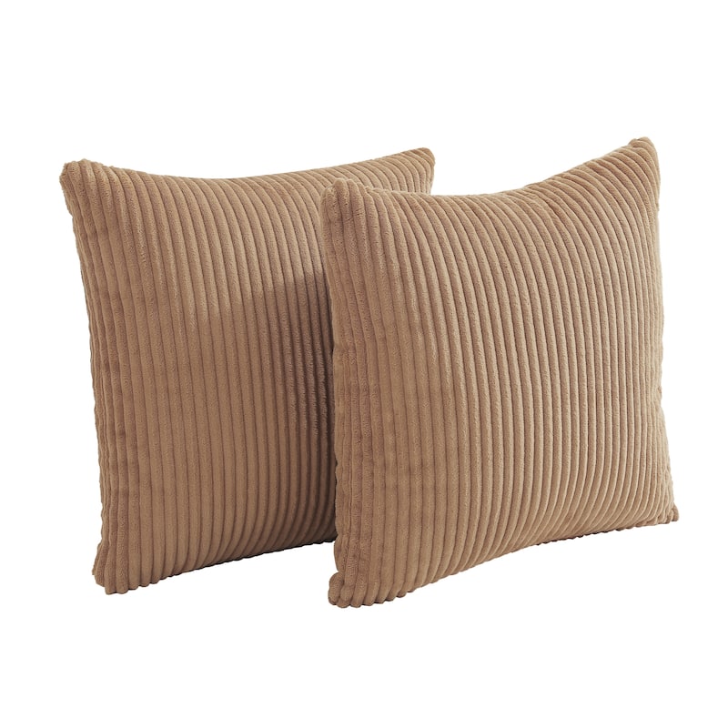 Set of 2 Decorative Corduroy Throw Pillows for Couch & Bed - Camel