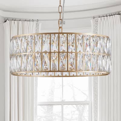 18" 6-Light Gold Crystal Drum Chandelier - Living Dining Bedroom