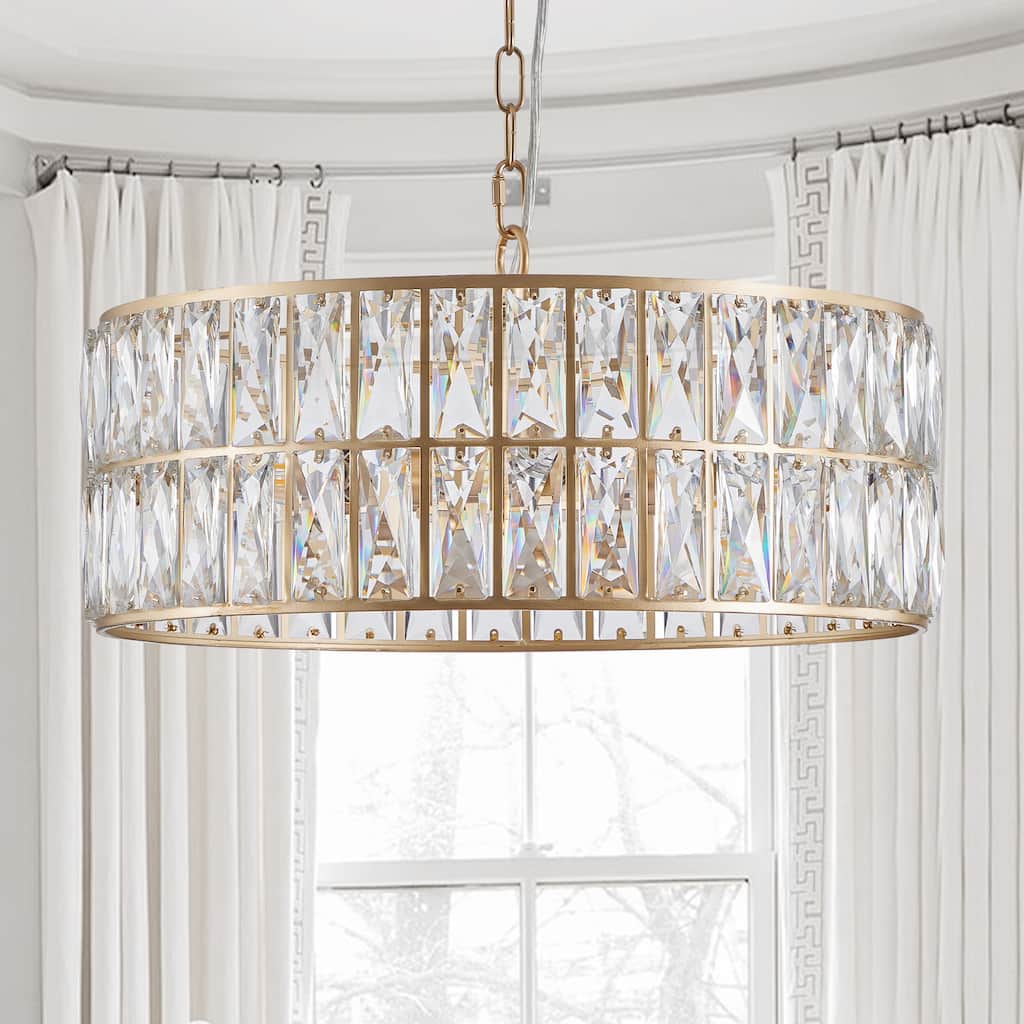 18" 6-Light Gold Crystal Drum Chandelier - Living Dining Bedroom