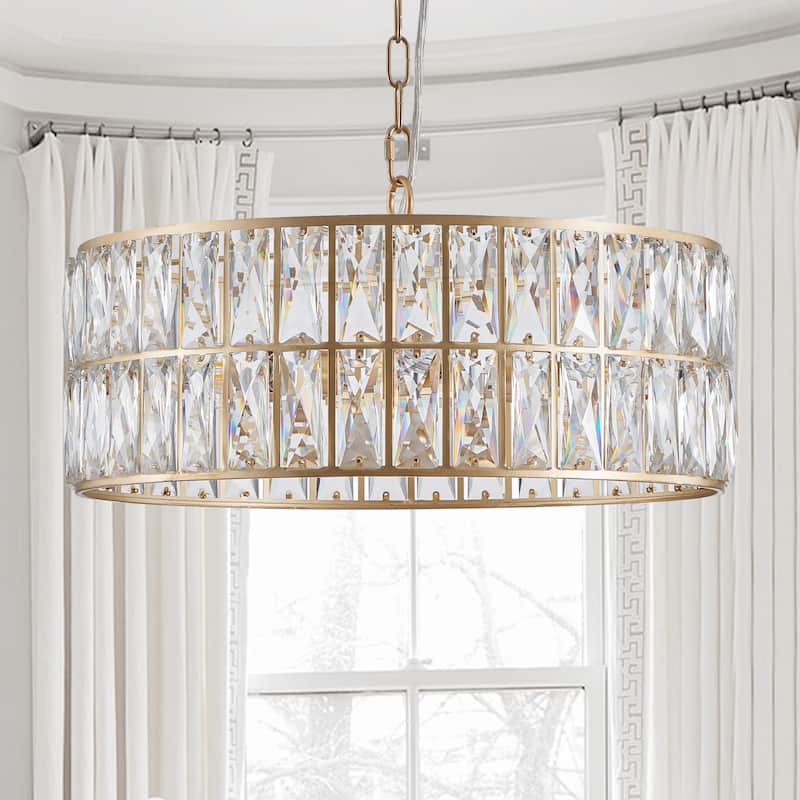 Crystal Chandelier Light with Adjustable Chain, 6-Light Dining Room Hanging Ceiling Light Fixtures with Metal Frame