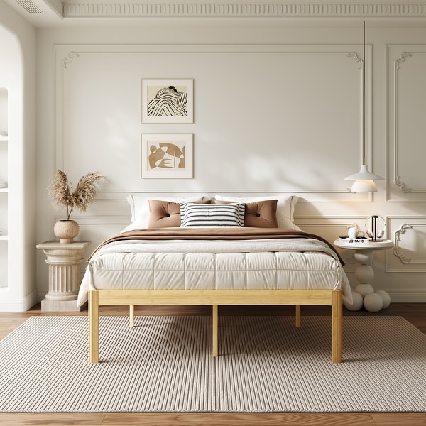 Bamboo Metal Platform Bed Frame, High-Profile Design - On Sale