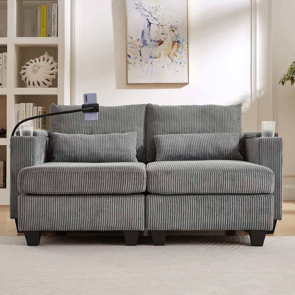 Corduroy Sofa Bed with USB Port