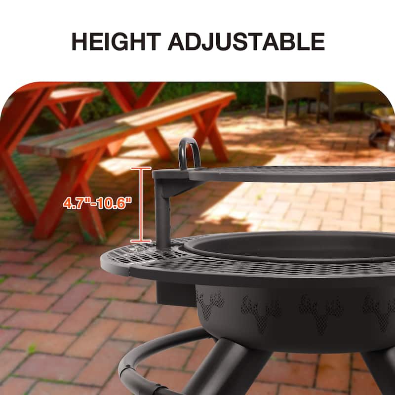 47" Wood Burning Fire Pit Outdoor Patio Fire Pit with Cooking Grill Grate