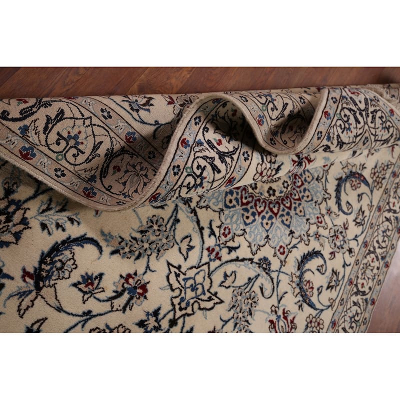 Beige Floral Nain Foyer Rug Hand-Knotted Wool Carpet - 4'1" x 6'4"