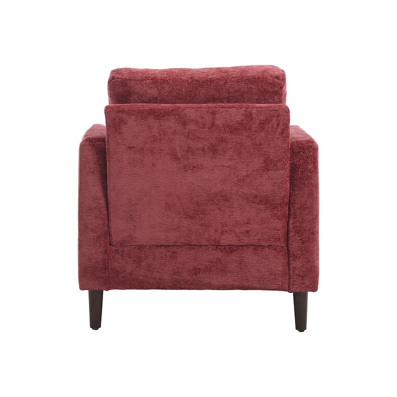 Wine Red Modern 29.53" Chenille Upholstered Arm Chair with Solid Wood Frame and Pillows