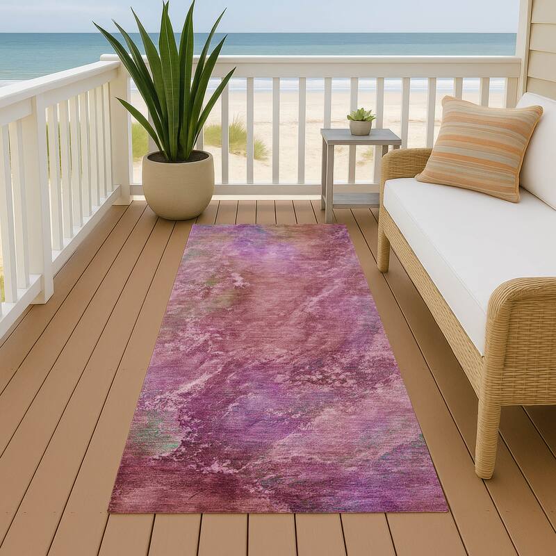 Machine Washable Indoor/ Outdoor Abstract Watercolor Chantille Rug - Blush - 2'3" x 7'6"