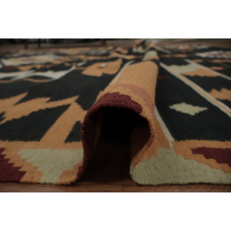 Hand Woven Oriental 100% Wool Carpet Southwestern Tribal Black Kilim Area Rug - 15' 3'' X 10' 0''