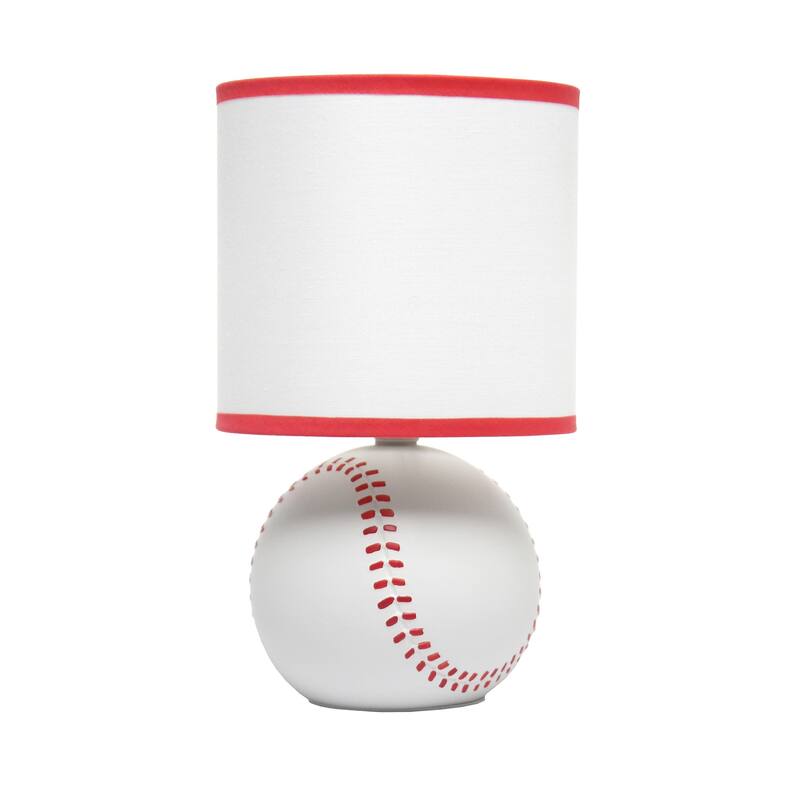 10.7 in. White and Red Finish Baseball Base Table Lamp with White Shade, Sturdy Table Lamp for Living Rooms and Bedrooms