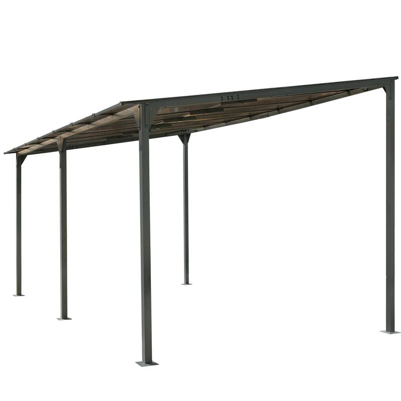 14.76x9.22 FT Wall-Mounted Outdoor Gazebo with Sloped Roof, Powder-Coated Iron Frame & PC Panels for Deck, Garden, Backyard