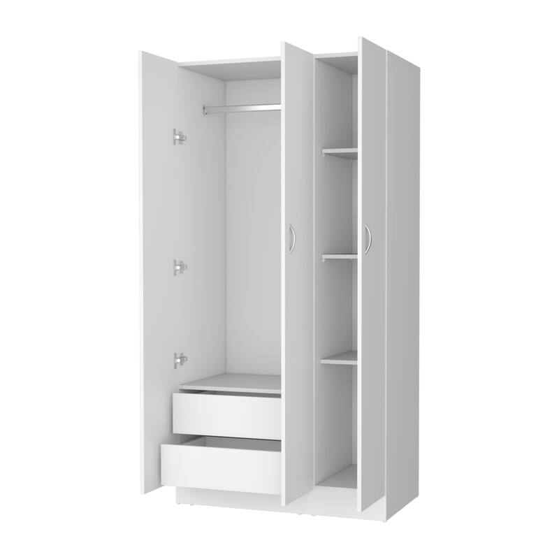 Augusta 3-Door Wardrobe with Hanging Rod White
