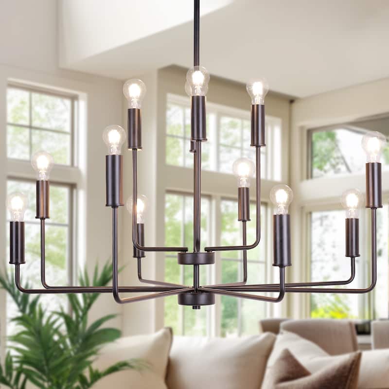 Modern 12-Light Black Chandelier Candle Large Light Fixture for Dining Room - 39.3 " L × 43.3 " H